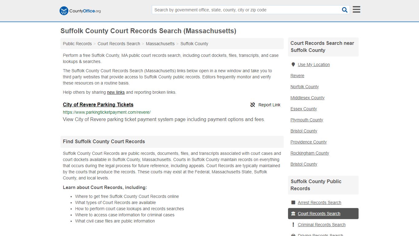 Suffolk County Court Records Search (Massachusetts) - County Office